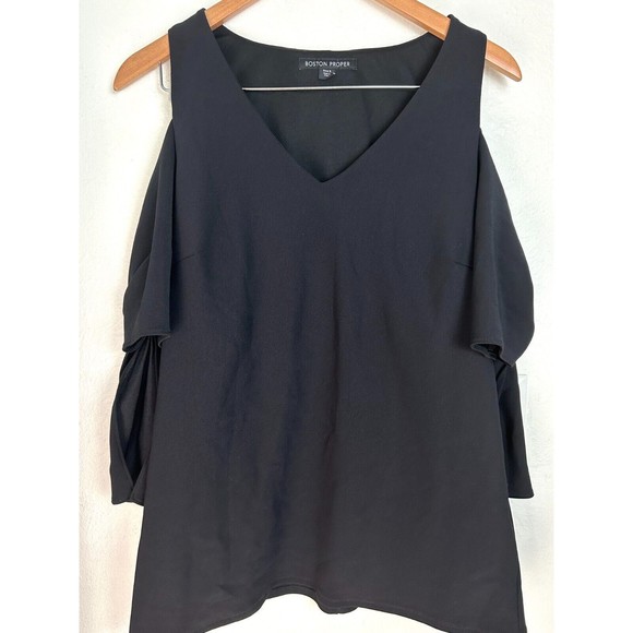 Boston Proper Blouse Women’s Small Black Cold Shoulder Shirt Top Short Sleeve - Picture 8 of 12